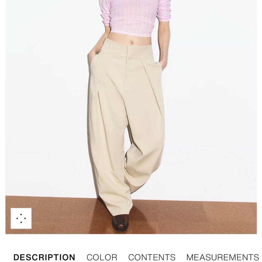 Zara Wide-Leg Pleated Beige Trousers